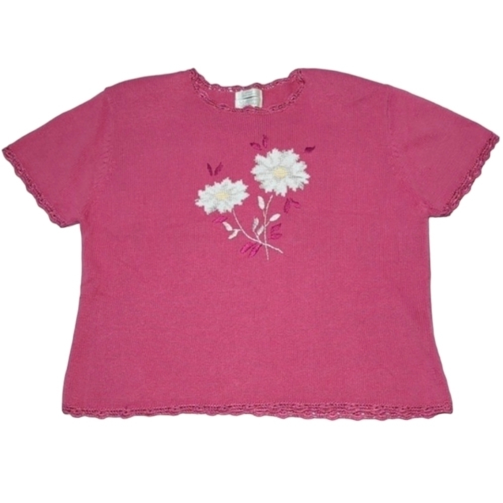 Vintage Y2K Womens Sweater Hand Embroidered Floral Grandmacore Cottagecore‎ XL